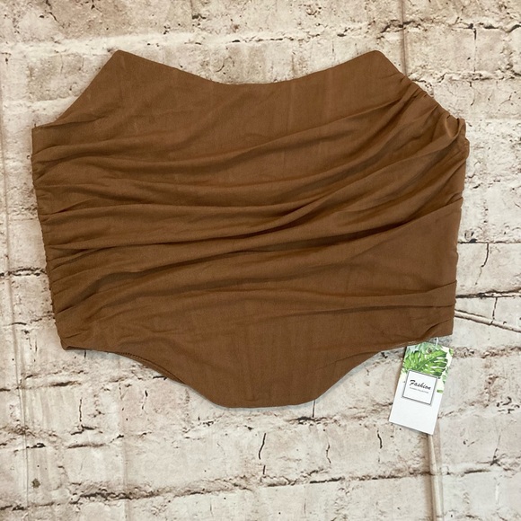 NWT fashion, brown ,sleeveless, strapless, roached mesh, corset. Size XL. - Picture 5 of 12